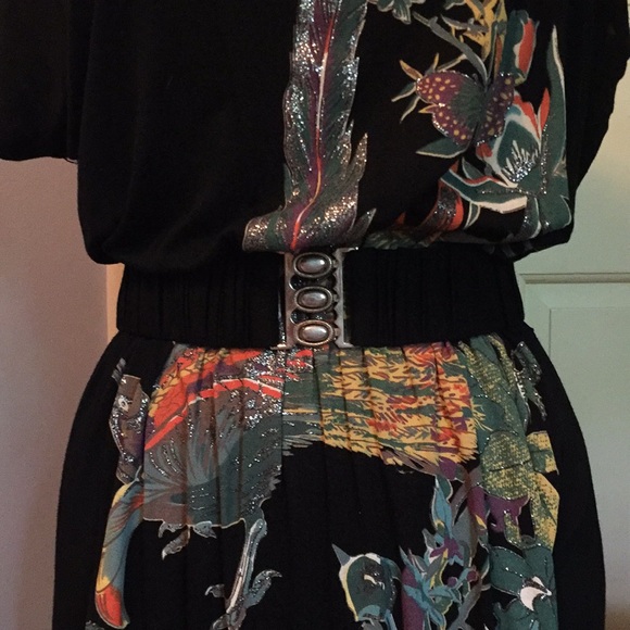Black cotton screen printed short-sleeve dress - Picture 4 of 8